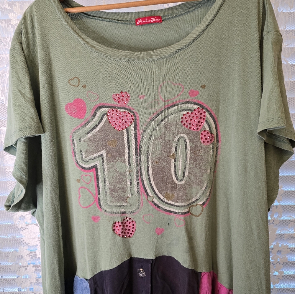 Peachie Keen, T-Shirt Tunic, Upcylced Patxhwork, Womens Boho Shirt, Plus Size - Picture 2 of 11
